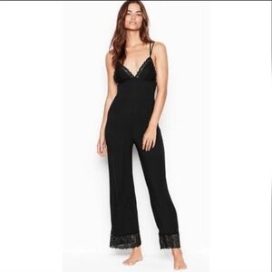 Victoria's Secret Black Jumpsuit Lace Stretchy Knit Babydoll Loungewear